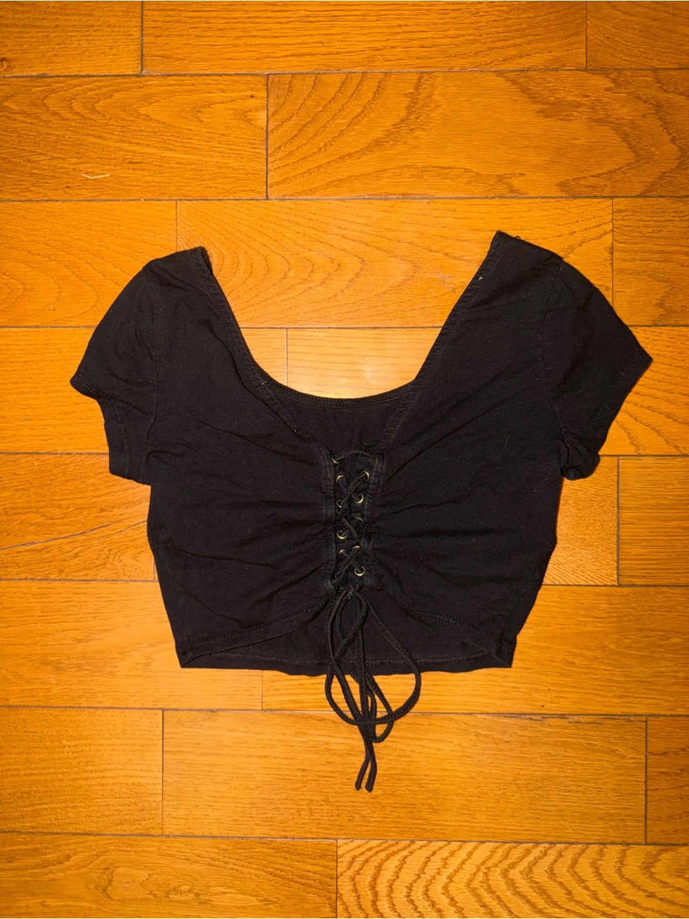 Black Lace-Up Back Crop Top Size Small